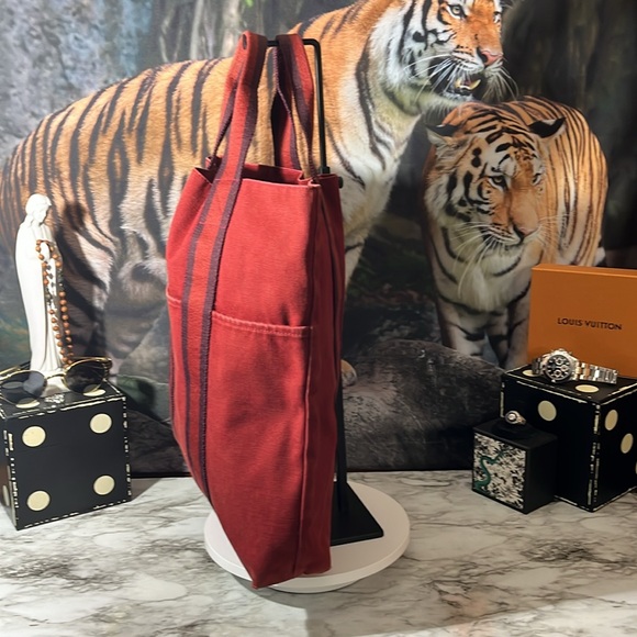 HERMES Fourre Tout Red Canvas Tote / Shopping Bag. In GUC - Picture 4 of 14